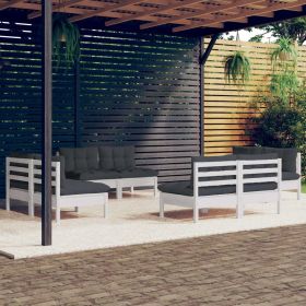 8 Piece Patio Lounge Set with Anthracite Cushions Pinewood - White