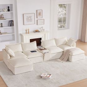131'' Modular Sectional Sofa with Movable Ottoman and Console,Cup Holder,Wide Seat,6 Seat U Shaped Couch