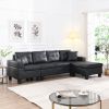 Sectional Sofa Set for Living Room with L Shape Chaise Lounge ,cup holder and Left or Right Hand Chaise Modern 4 Seat (BLACK) - as Pic
