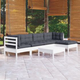 6 Piece Patio Lounge Set with Cushions White Pinewood - White