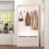 Entryway Bench with Standing Coat Rack, Hall Tree with Shoe Storage Bench, Entryway Organizer with 5 Hooks, White - as Pic