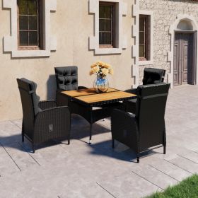 5 Piece Patio Dining Set Poly Rattan and Acacia Wood Black - Black