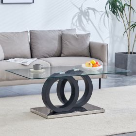 Modern Style Glass Top MDF Coffee Table with Black Base, Suitable for Living Rooms and Lounge Areas, with Product Dimensions of 47.2*25.6*17.8