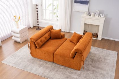 LY-029 ORANGE COMPRESSION SOFA: 4-seater combined sofa, Wood Grain Chenille fabric, full sponge compression sofa,combined sofa with 2 pillows