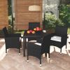 5 Piece Patio Dining Set with Cushions Poly Rattan Black - Black
