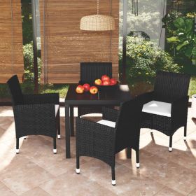 5 Piece Patio Dining Set with Cushions Poly Rattan Black - Black