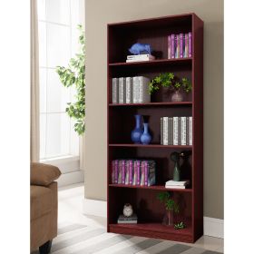 Five shelf wooden bookcase display cabinet with bottom front molding mahogany - as Pic