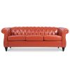 84.65" Rolled Arm Chesterfield 3 Seater Sofa. - Orange