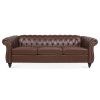 84.65" Rolled Arm Chesterfield 3 Seater Sofa. - Dark Brown