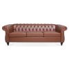 84.65" Rolled Arm Chesterfield 3 Seater Sofa. - Brown