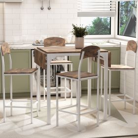 Farmhouse 5-piece Counter Height Drop Leaf Dining Table Set with Dining Chairs for 4pcs - Rustic Brown - Metal
