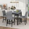 5-Piece Counter Height Dining Set Wood Square Dining Room Table and Chairs Stools w/Footrest & 4 Upholstered high-back Chairs - Black - Solid Wood