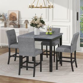 5-Piece Counter Height Dining Set Wood Square Dining Room Table and Chairs Stools w/Footrest & 4 Upholstered high-back Chairs - Black - Solid Wood