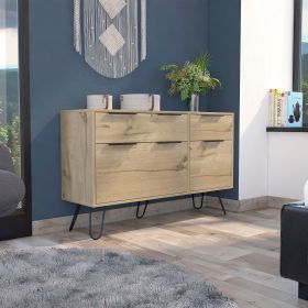 Monaco Double Dresser; Four Drawers; Superior Top; Hairpin Legs - Light Oak