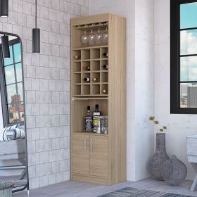 Myers Bar Cabinet; Two Shelves; Double Door Cabinet; Six Built-in Wine Rack - Light Pine