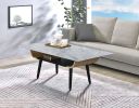 Landon 47" Coffee Table with Glass Gray Marble Texture Top and Bent Wood Design - as Pic