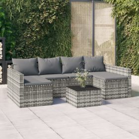 2 Piece Patio Lounge Set with Cushions Gray Poly Rattan - Gray