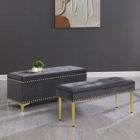 Large Storage Benches Set, Nailhead Trim 2 in 1 Combination Benches, Tufted Velvet Benches with Gold Leg