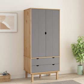 Wardrobe OTTA Brown and Gray 30.1"x20.9"x67.7" Solid Wood Pine - Gray