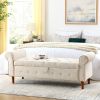 62" Bedroom Tufted Button Storage Bench, Modern Fabric Upholstered Ottoman, Window Bench, Rolled Arm Design (Beige)