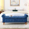 62" Bedroom Tufted Button Storage Bench, Modern Fabric Upholstered Ottoman, Window Bench (Blue)