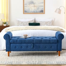 62" Bedroom Tufted Button Storage Bench, Modern Fabric Upholstered Ottoman, Window Bench (Blue)