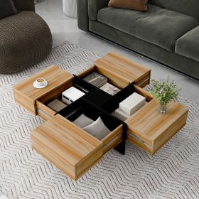 Unique Design Coffee Table with 4 Hidden Storage Compartments, Square Cocktail Table with Extendable Sliding Tabletop, 31.5"x 31.5" - as Pic