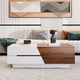 Modern Extendable Sliding Top Coffee Table with Storage in White&Walnut - as Pic