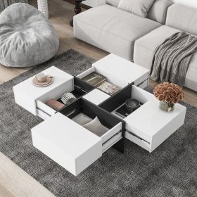 ON-TREND Unique Design Coffee Table with 4 Hidden Storage Compartments, Square Cocktail Table with Extendable Sliding Tabletop, 31.5"x 31.5" - as Pic