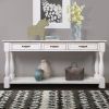 63inch Long Wood Console Table with 3 Drawers and 1 Bottom Shelf for Entryway Hallway Easy Assembly Extra-thick Sofa Table (Antique White) - as Pic