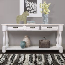 63inch Long Wood Console Table with 3 Drawers and 1 Bottom Shelf for Entryway Hallway Easy Assembly Extra-thick Sofa Table (Antique White) - as Pic