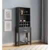 Wine Bar Cabinet, Kitchen Storage Cabinet with Drawer and Open Shelves, Distressed Grey - as Pic