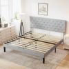 Simple Queen Size Grey Bed frame, Adjustable Headboard - as Pic