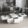 ON-TREND Coffee Table with 2 large Hidden Storage Compartment, Extendable Cocktail Table with 2 Drawers, 39.3"x21.6", White