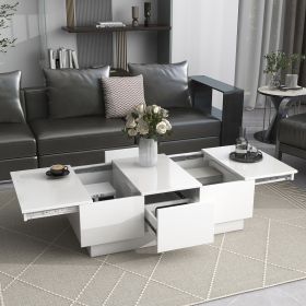 ON-TREND Coffee Table with 2 large Hidden Storage Compartment, Extendable Cocktail Table with 2 Drawers, 39.3"x21.6", White