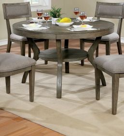 Rustic Grey Solid wood Round Dining Table w Shelf Dining Room Furniture 1pc Table Only - as Pic