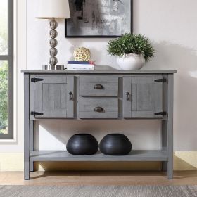 48'' Solid Wood Sideboard Console Table with 2 Drawers and Cabinets and Bottom Shelf, Retro Style Storage Dining Buffet Server Cabinet(Antique Gray)