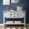 48'' Solid Wood Sideboard Console Table with 2 Drawers and Cabinets and Bottom Shelf, Retro Style Storage Dining Buffet Server Cabinet-Antique White