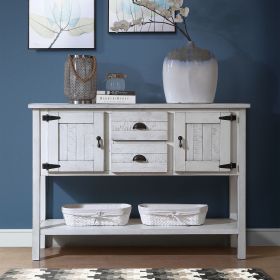 48'' Solid Wood Sideboard Console Table with 2 Drawers and Cabinets and Bottom Shelf, Retro Style Storage Dining Buffet Server Cabinet-Antique White