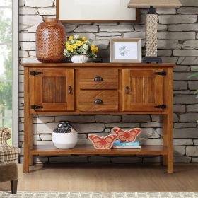 48'' Solid Wood Sideboard Console Table with 2 Drawers and Cabinets and Bottom Shelf, Retro Style Storage Dining Buffet Server Cabinet(Brown)