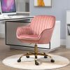 Pink Velvet Swivel Chair with High Back and Golden Color Base