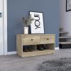 Light Oak Rectangle 2-Shelf 2-Drawer Storage Bench - as Pic