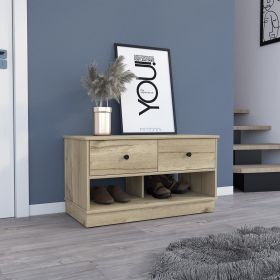 Light Oak Rectangle 2-Shelf 2-Drawer Storage Bench - as Pic