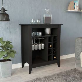 Essential Bar Cabinet; One Open Shelf; Six Built-in Wine Rack; One Drawer -Black - as Pic