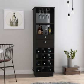 Classic Bar Cabinet; Two Drawers; Twelve Built-in Wine Rack-Black - as Pic