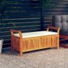Patio Storage Bench with Cushion 49.6" Solid Wood Acacia - Brown