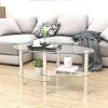 Transparent Oval glass coffee table, modern table with stainless steel leg, tea table 3-layer glass table for living room - as Pic
