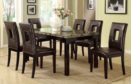 Dining Table Faux Marble Top Birch Veneer Dining Room Furniture 1pc Table - as Pic