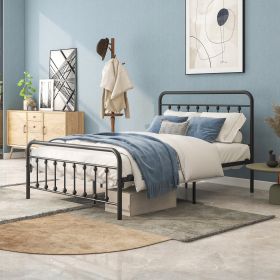 FULL Metal Platform Bed Frame with Headboard, Strong Slat Support, No Box Spring Needed,Easy Assembly BLACK - as Pic