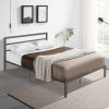 Queen Size Metal Bed Frame with Headboard Charcoal Grey - as Pic